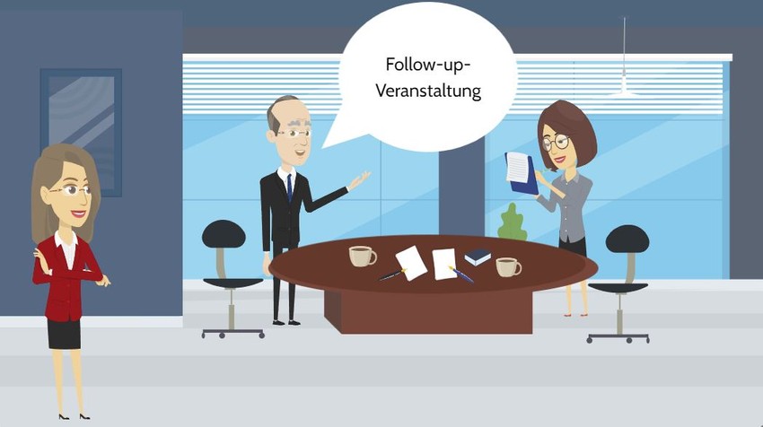 Das Bild zeigt Marita Stein, Herrn Albrecht und eine Mitarbeitende. Herr Albrecht plant eine Follow-up-Veranstaltung mit ein.