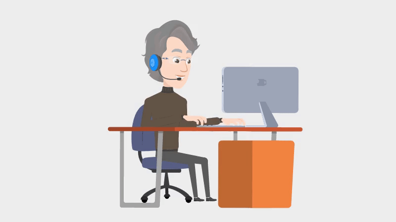 Das Bild zeigt eine Animationsfigur des Dozenten Joachim Brinkmann am Schreibtisch. 