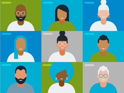 Die Grafik zeigt einen Online-Kurs, bei dem neun Teilnehmende in einer Gruppe sind.