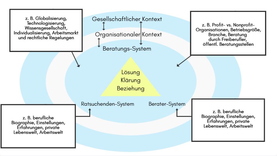 Das Bild zeigt das systemische Modell arbeitsweltbezogener Beratung nach Schiersmann und Weber 2013.